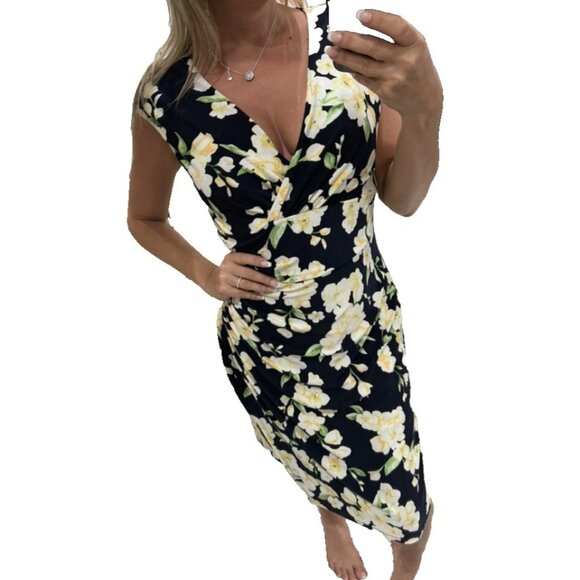Ralph Lauren Dress 8 Yellow Green Blue Ivory Washable Stretch Career Church NEW - Picture 1 of 14